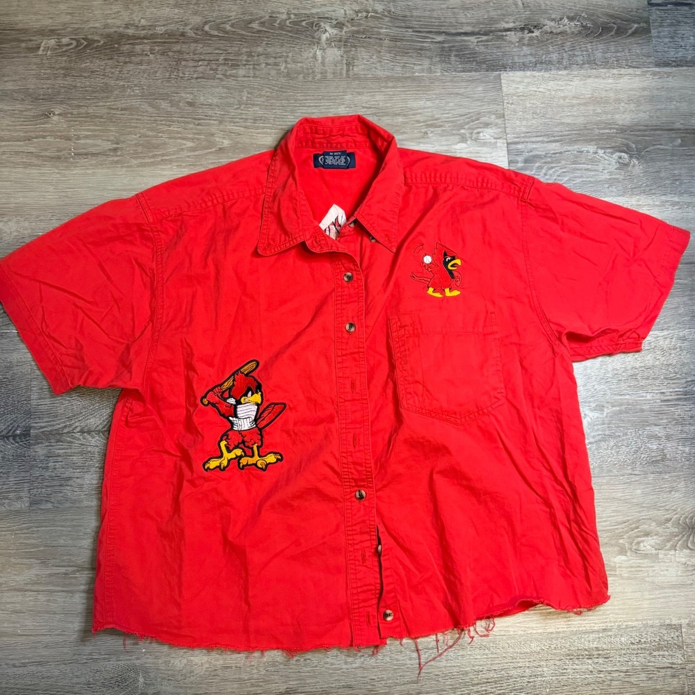 Rivers End St Louis Cardinals Red Cropped Button Down Shirt Mens L Custom Hem